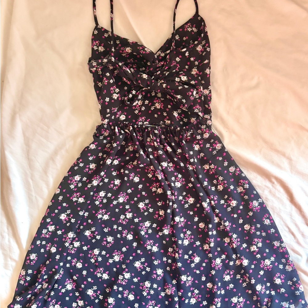 Papaya Floral Backless Dress - Black and Pink